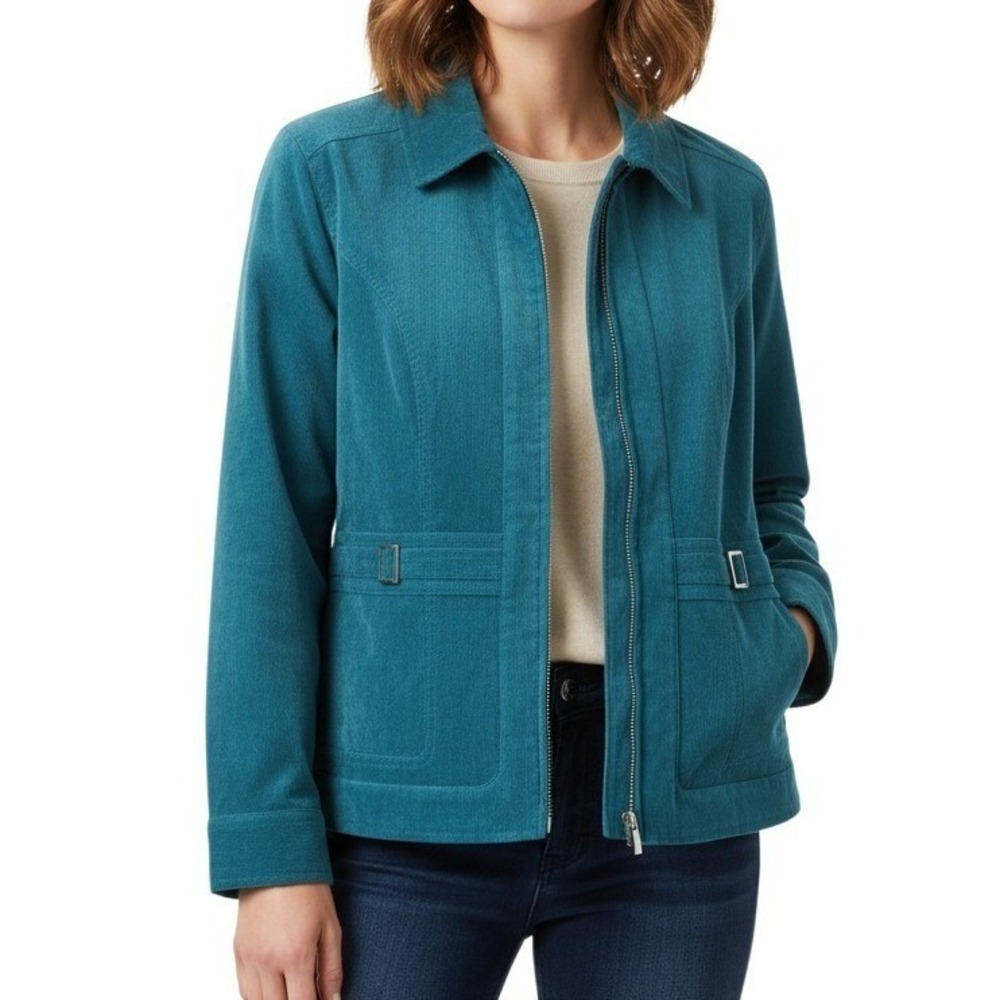 Christopher & Banks Teal Corduroy Zip Up Jacket Women's Size L
